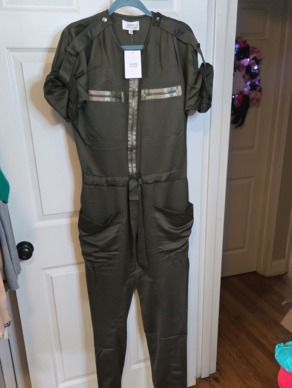 Sleeve-Tab Olive Utility Jumpsuit with Front Zip